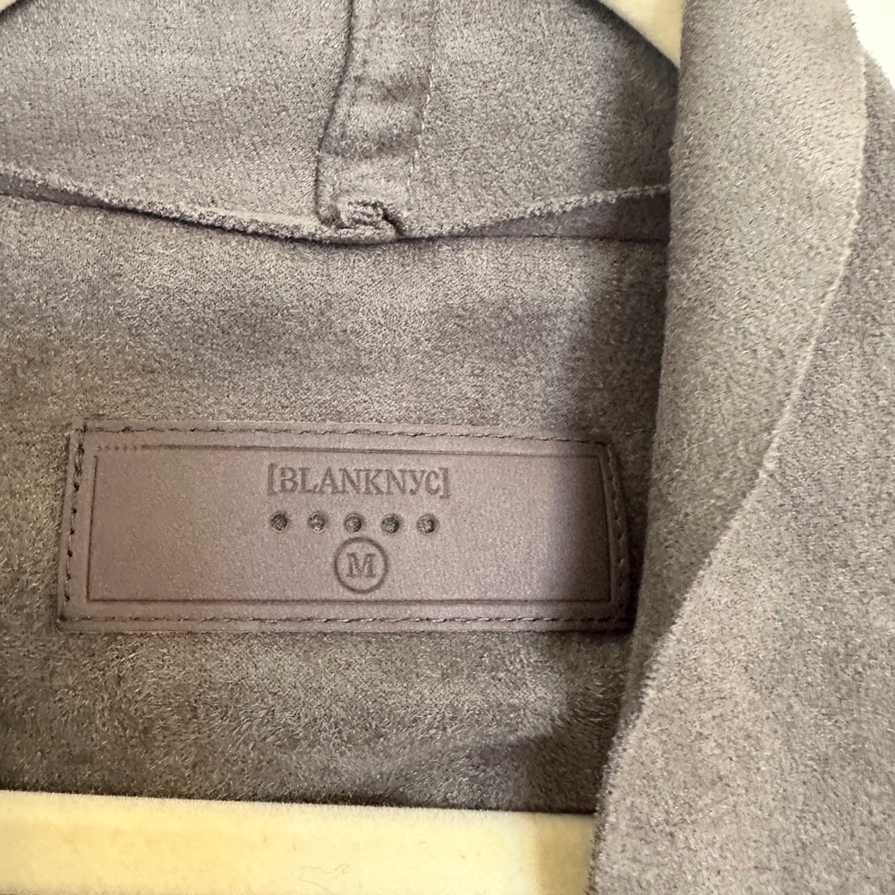 Blank NYC Faux Wrap Vegan Suede Asymmetrical Zip Draped Moto Jacket Grey Medium - Picture 8 of 8